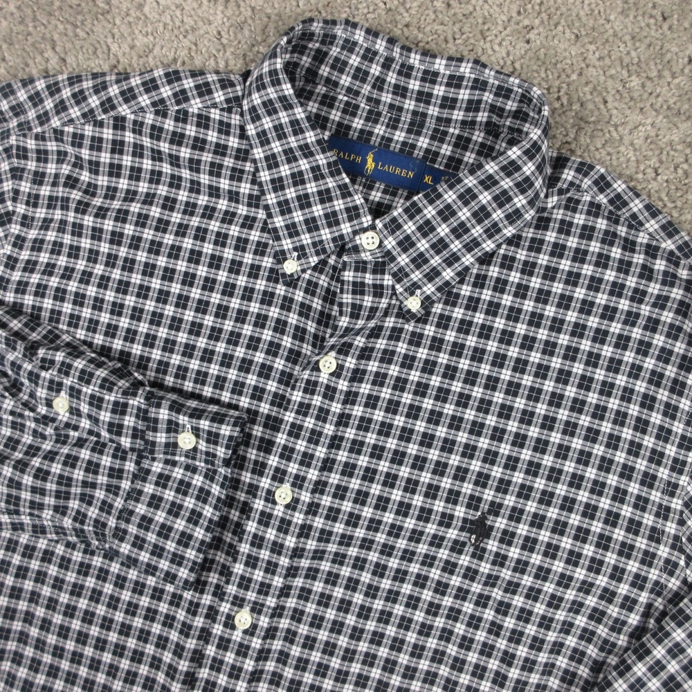 Polo Ralph Lauren Shirt Mens XL Black Plaid Twill Pony Logo Casual Button Up